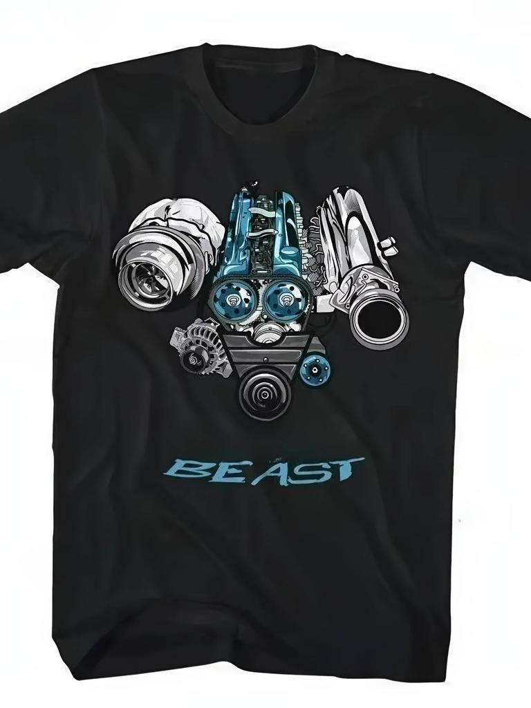 Engine Turbine Adjustment JDM Printed T-shirt Fashion Casual Round Neck T-shirt Personality Comforta