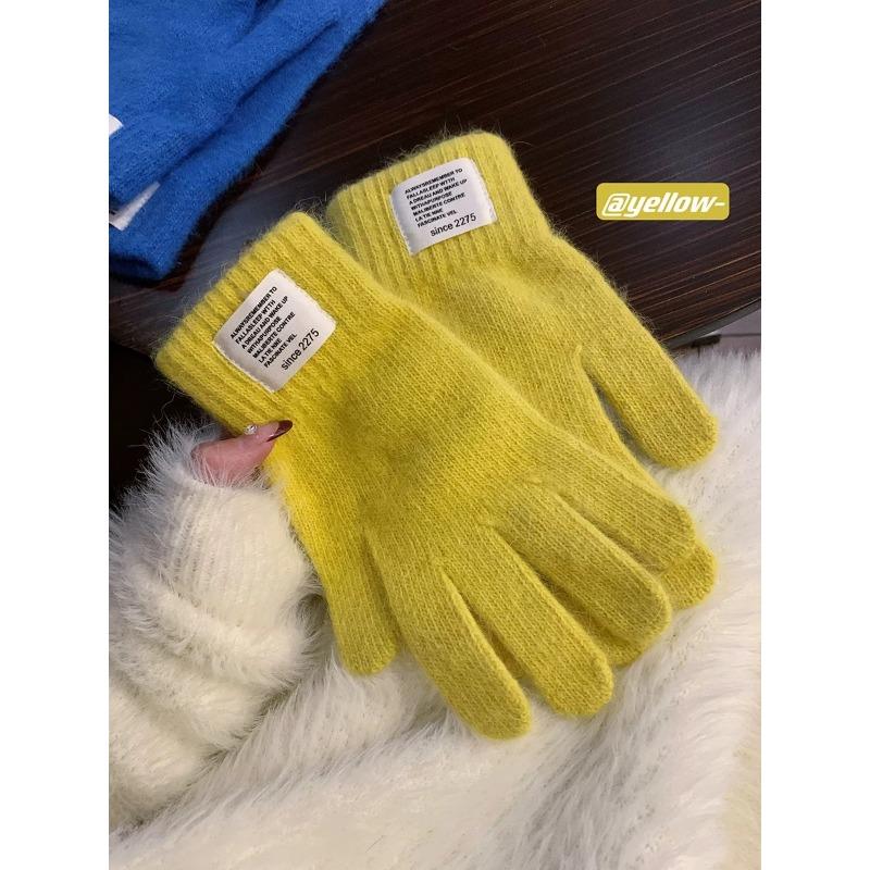 

Утепленные вязаные термоперчатки для велоспорта для женской зимы, для новых студентов, однотонные, шерстяные с открытыми пальцами жёлтый