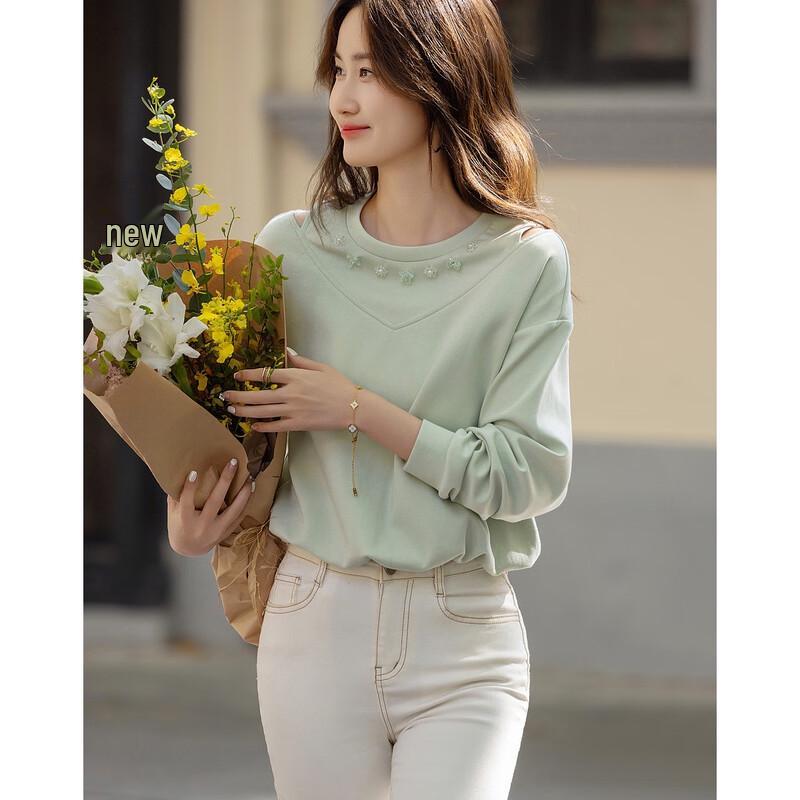 Demanana Women's Korean Style Off-Shoulder Rhinestone Sweatshirt