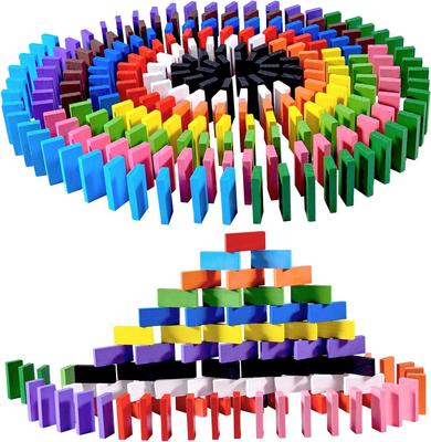 600 sztuk Kolorowy Drewniany Zestaw Kostek Domino Płytki Hurtowo Budowanie Wyścigi Układanie Gry Edukacyjne Zabawki dla Dzieci Impreza Urodzinowa Favo