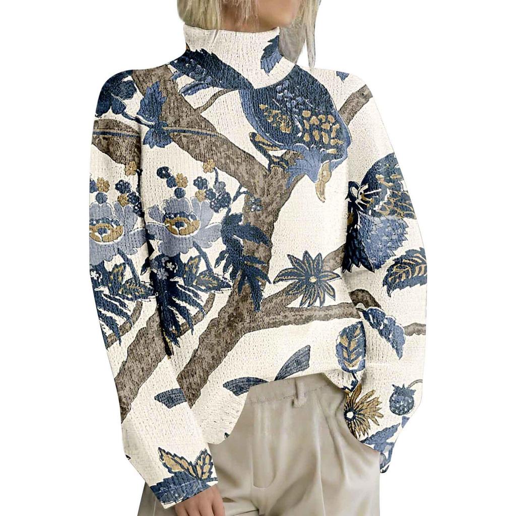 High-Neck Printed Pullover Sweater LYH0911