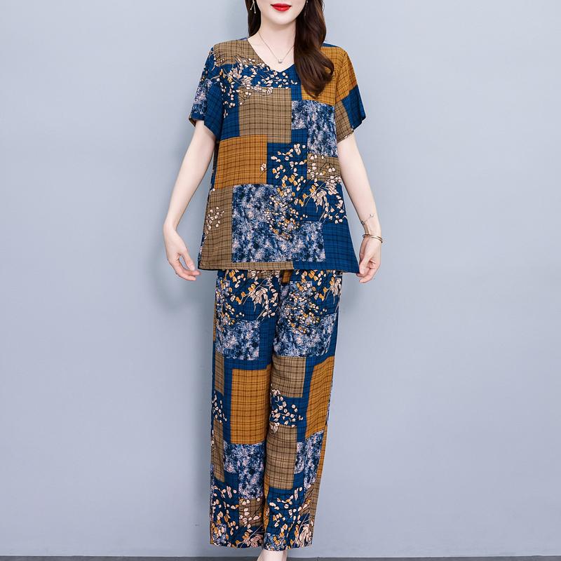 Damesbroeksets Casual zomer 2-delige sets Dames Elegante losse broek met wijde pijpen en blouse met korte mouwen