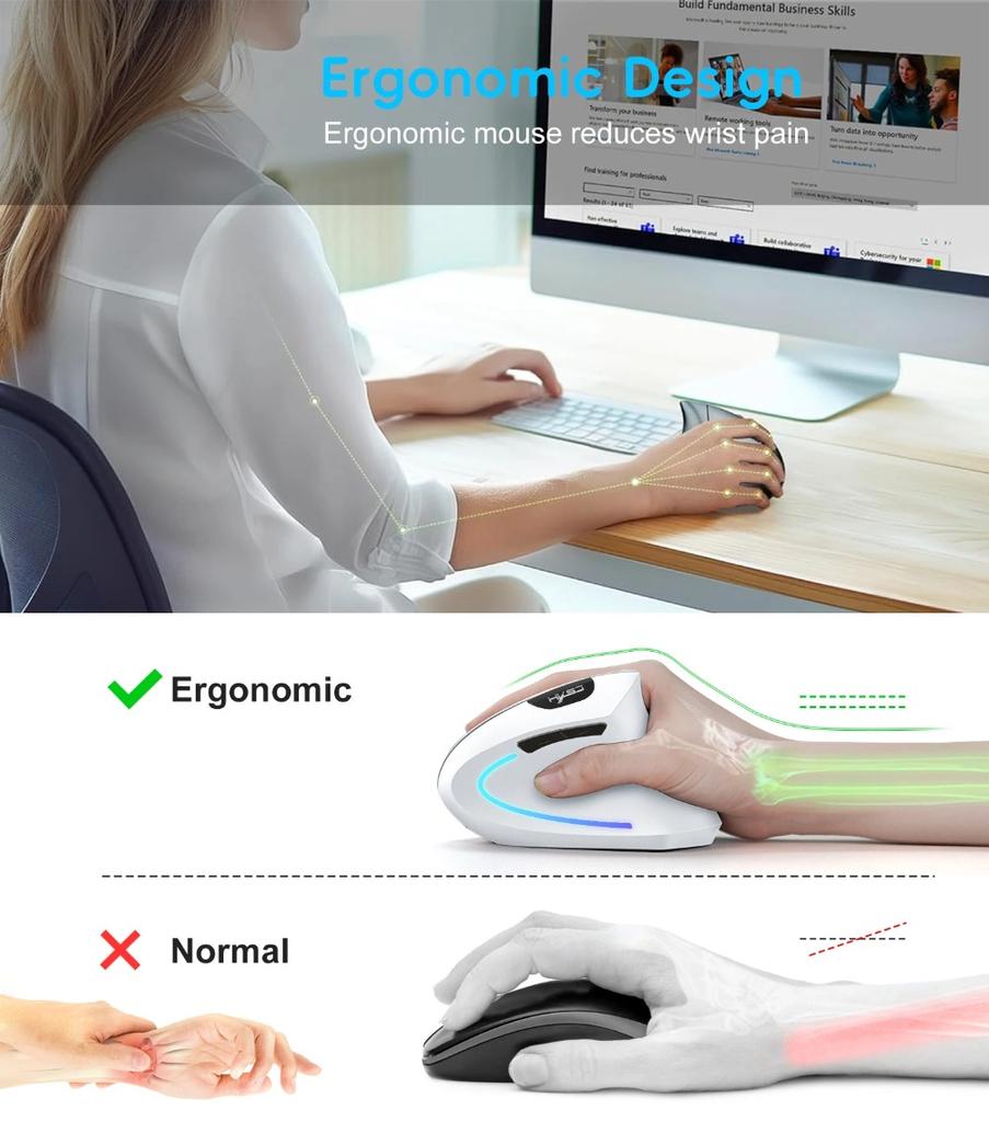 Yeni Çift Modlu Kablosuz Dikey Fare Bluetooth 5.1 Sessiz Ergonomik 6 Düğmeli Type‑C 2400DPI Ofis Dizüstü Bilgisayar İçin Fare Eli Sendromu Önleyici