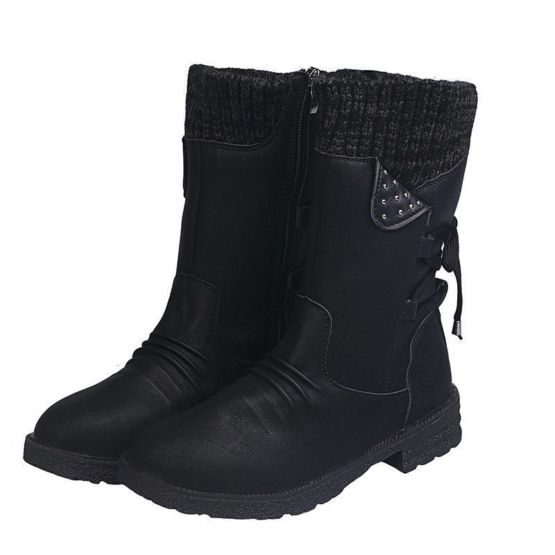 2025 Plus Size Women's Martin Boots: Chunky Heel Mid-Calf Winter Fashion, European & American Style