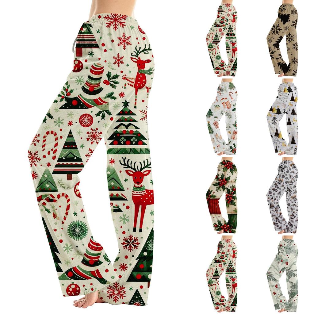 Women's Christmas Print Loose Fit Pajama Pants for Sleep and Home Relaxation