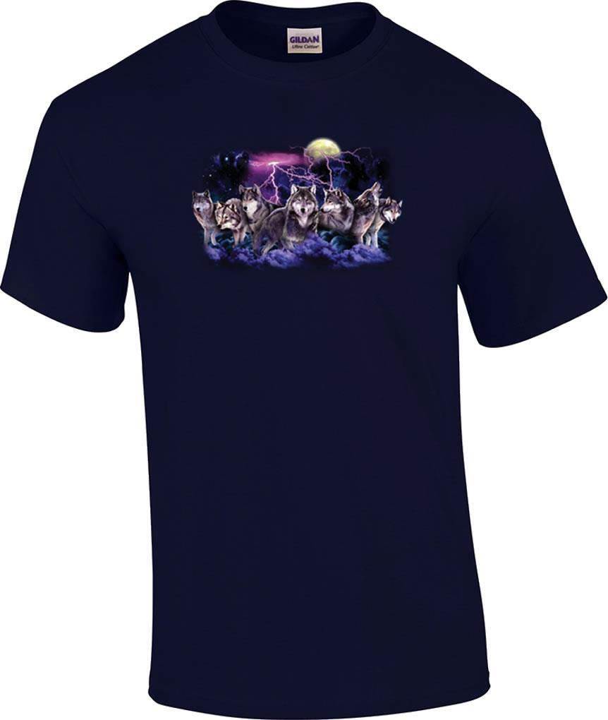Wolf Pack Night Hunt Wolves Moon Lightning T-Shirt XXXL