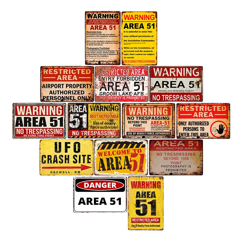 DORA Tin Sign Warning Area Metal Tin Sign UFO Vintage Wall Plaques Art Poster Decoration Painting Home Decor Xcm