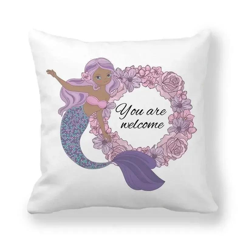Garland Mermaid Pattern Decorative Pillow Cover Car Sofa Square Cushion Pillow Cover