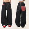 Jeans Rectos con Puño de Patchwork Cuadros Americanos - Pantalones Casuales Retro de Verano para Mujer