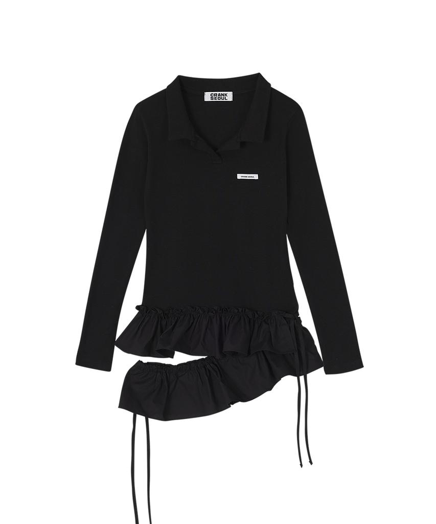 CRANK Double Frill Collar Top_Black
