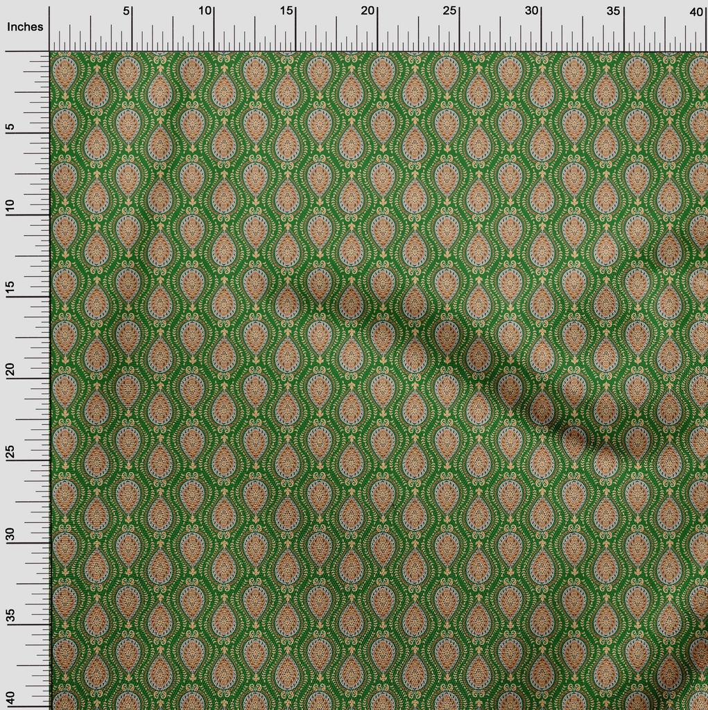 oneOone Cotton Flex Green Fabric Asian Suzani  Quilting Supplies Print Sewing Fabric By The Yard 40 Inch