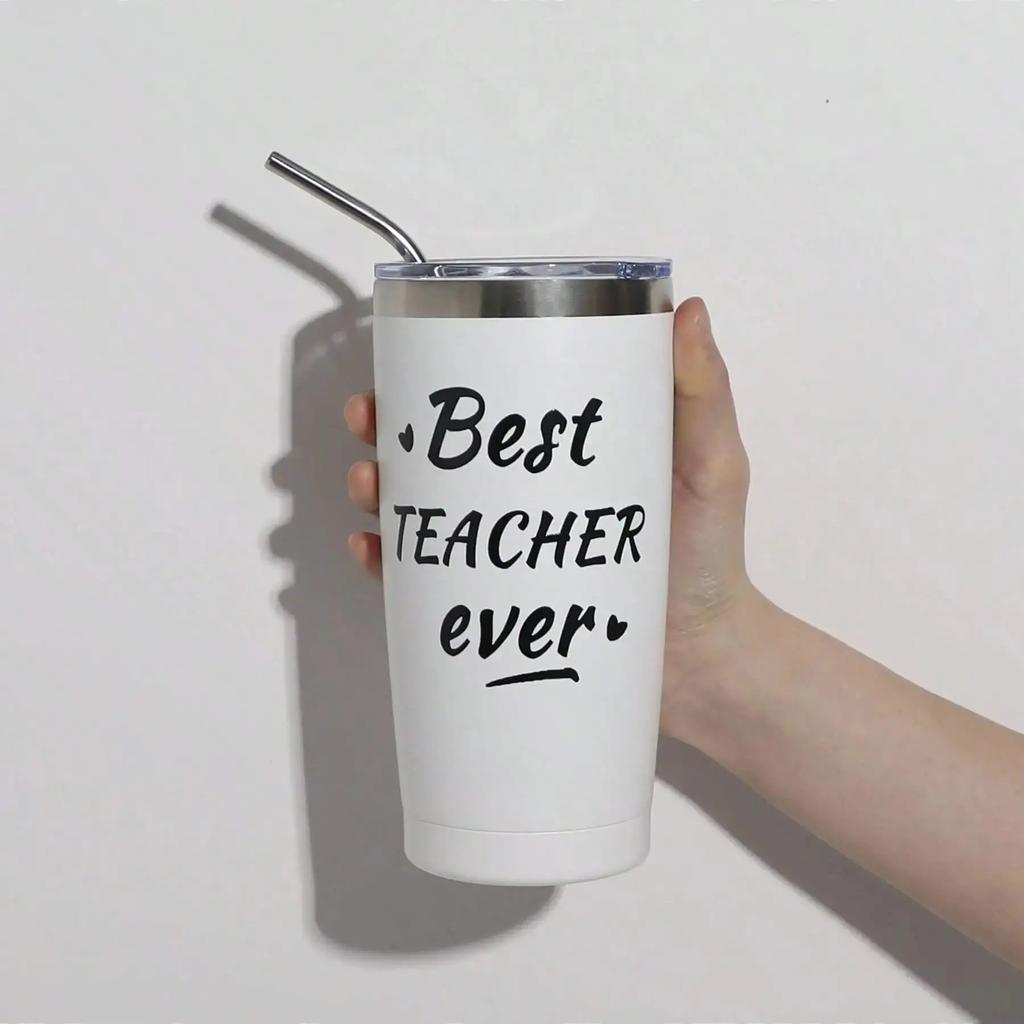 1pc Tumbler 20oz Stainless Steel Car Mug with Handle Straw Double Wall Thermal Iced Travel Cup Vacuum Insulated Coffee Cup