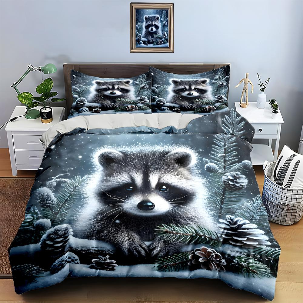 Raccoon winter scene. Bedding Duvet cover sets Duvet covers Pillowcases gifts (1 * Duvet Cover 2 * Pillowcases, without duvet insert)