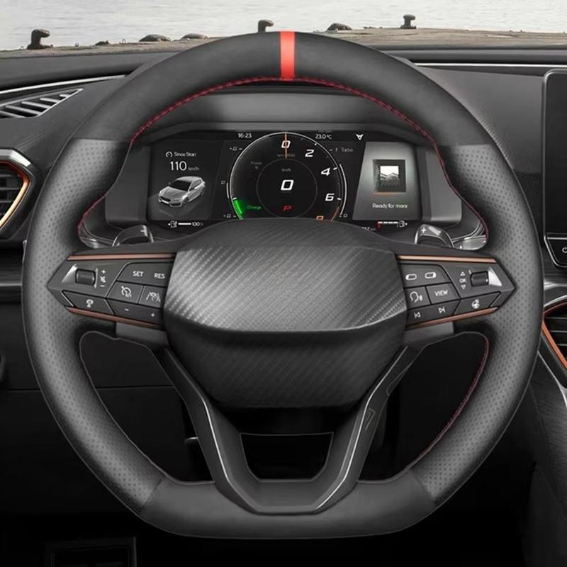 Car Steering Wheel Cover Braid Black Suede Leather DIY Hand Sewing For Seat Leon Ateca Tarraco - Seat Cupra Leon