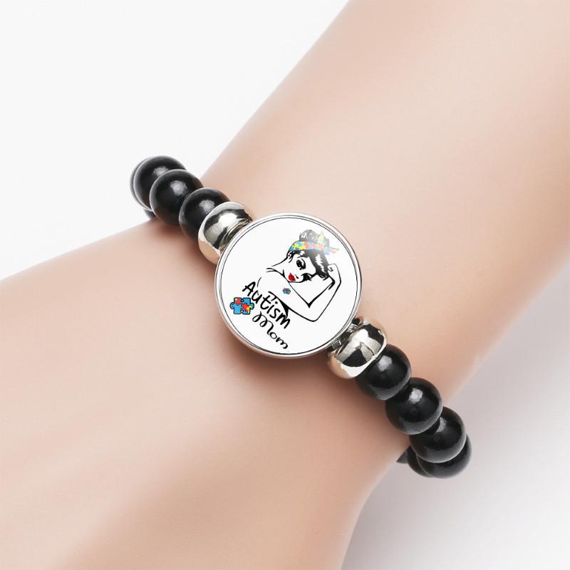 Autism Awareness Charm Bracelet Stretch Cord Beaded Jewelry Mixed Material