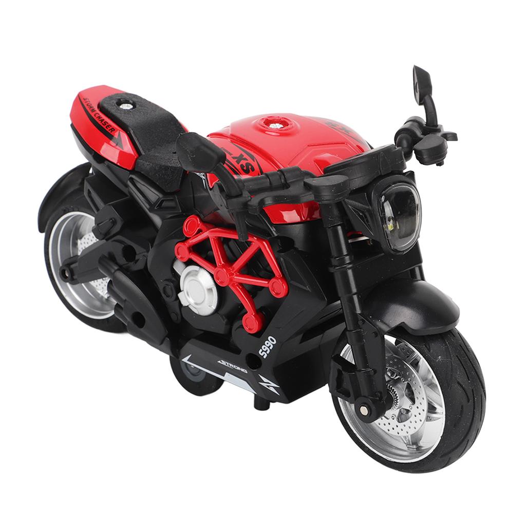Alloy Motorcycle Model High Simulation Cool Sound Light Pull Back Motorcycle Toy for Kids Red