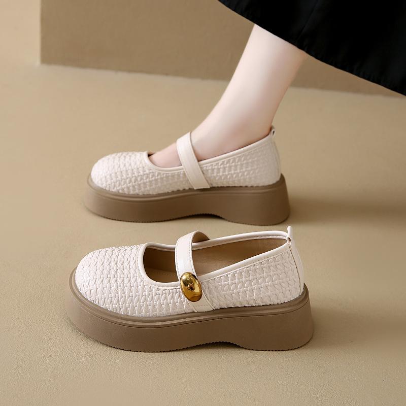 Mary Jane Women's Shoes Single Shoes 2025 Spring and Summer New Models with Skirts French Light Mouth Low Heel Thick Heel Soft Sole Small Leather Sho