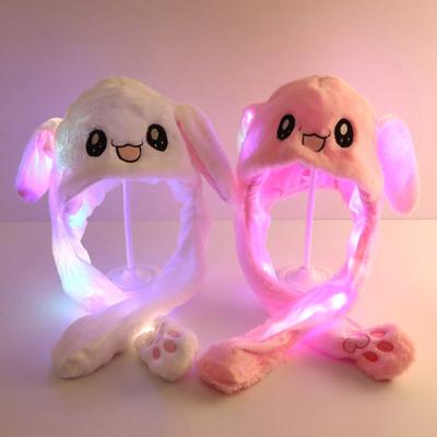 1Pc Glowing Cute Bunny Ears Hat Jumping Rabbit Hat Glowing Ear Moving Bunny Hat Cartoon Cute Plush Hat Toys Gift