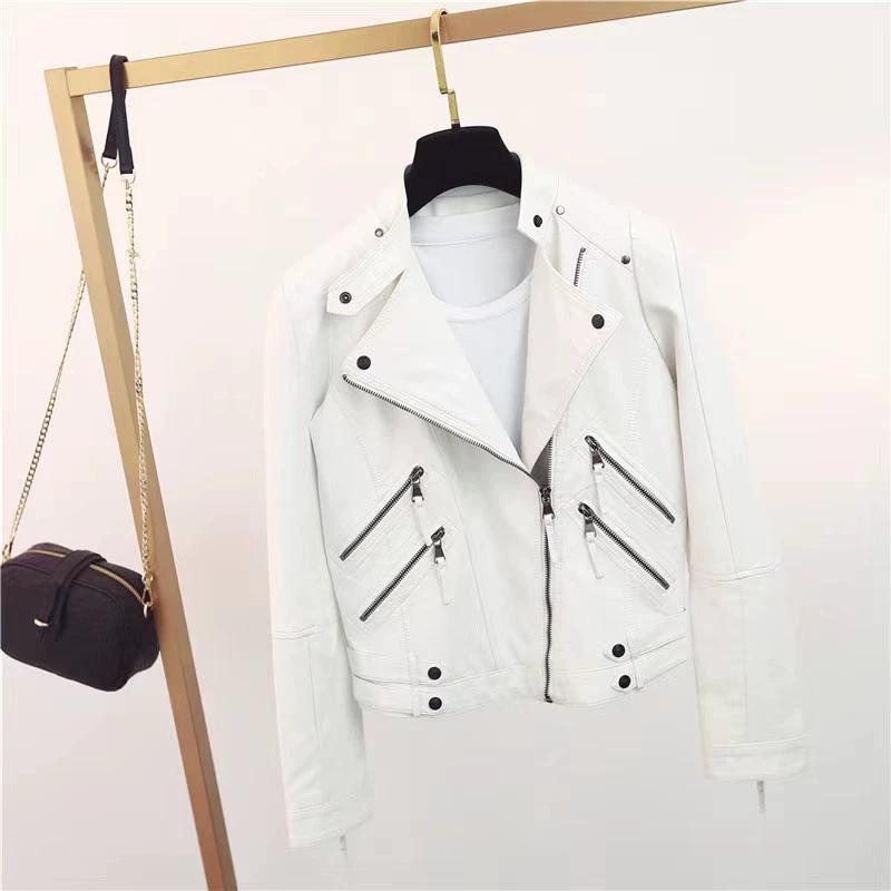 

Black Leather Jacket Women Fleece Lined Zipper Slim Motorcycle Coat Short Outerwear Plus Size 3XL (recommended 138-74 kg)