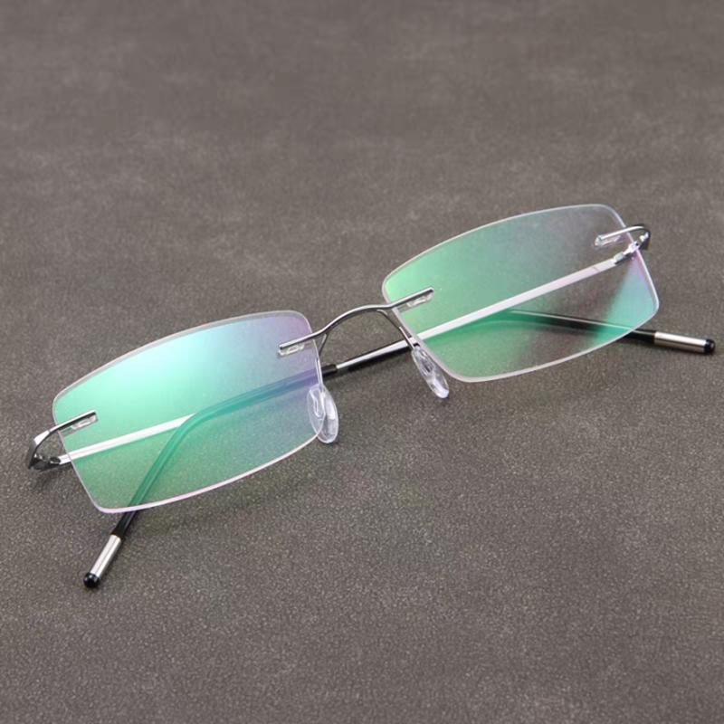 Fashion Rectangle Rimless Reading Glasses High-Quality Anti Blue Light Prescription Eyeglasses For Men Mowen