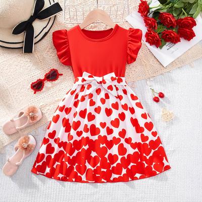 Kız Çocuk Tatlı Aşk Baskılı Yama İşi Elbise Çocuk Modası Elbise