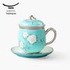 Yongfengyuan Madam Porcelain Hand-painted Blue Covered Cup Set