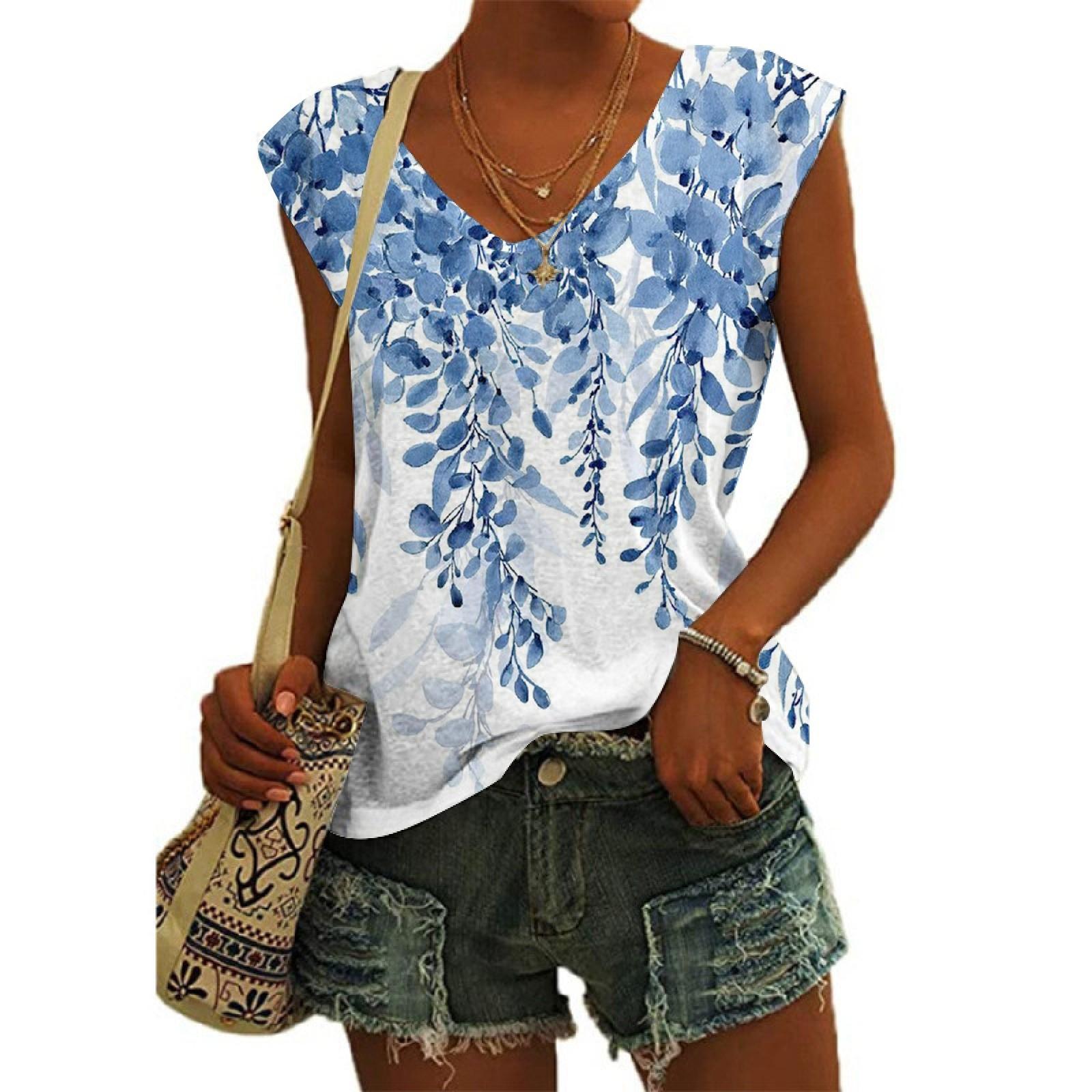 

Женский повседневный топ с v-образным вырезом и принтом, свободный пуловер, футболка с короткими рукавами XXXXL синий