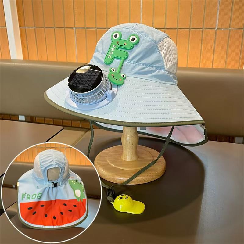 Fan-style children's summer sun hat with large brim, fashionable sun protection hat with shawl for girls, beach outdoor hat for boys