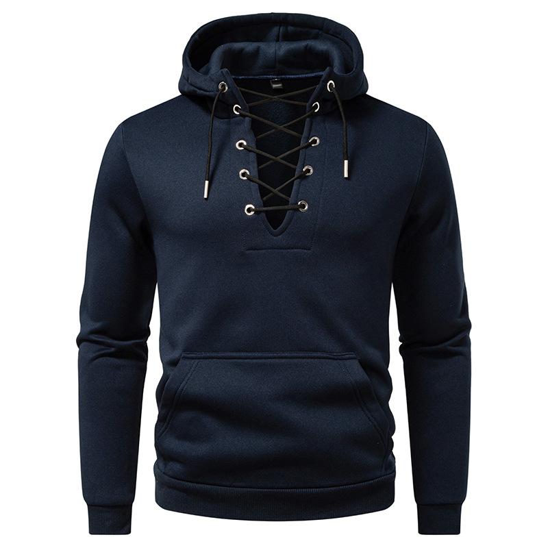 Men's Lace-Up Hooded Sweatshirt Casual Pullover for Men Autumn Winter Warm Fashion Hoodie with Pocket Multi-Color Male Tops