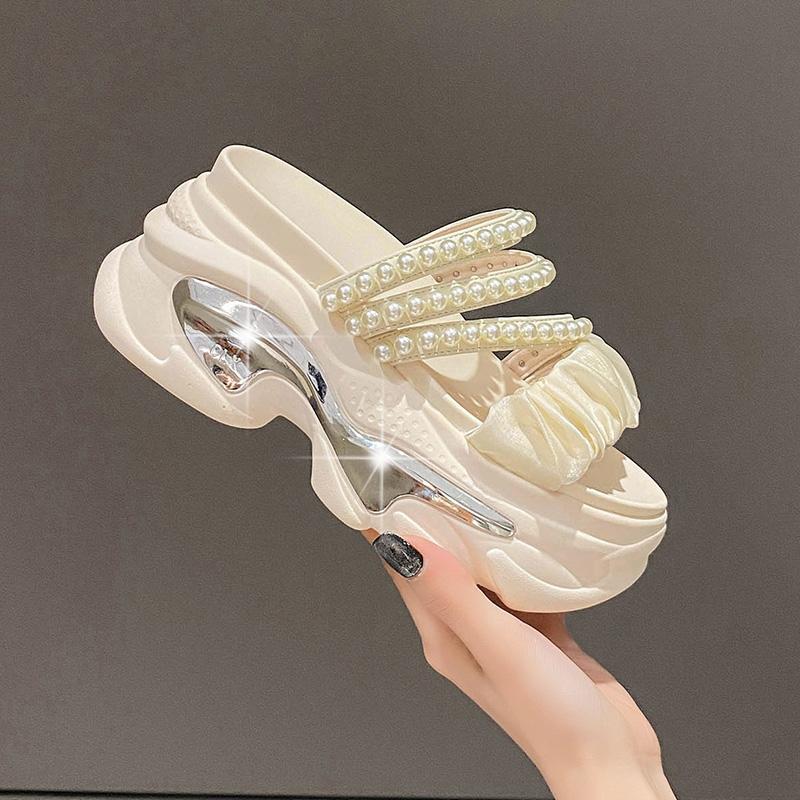 Fashion Platform Bling Sandals Women Summer Breathable Wedges High Heels Ladies String Bead Beach Slippers Chunky Shoes Sandalias Mujer