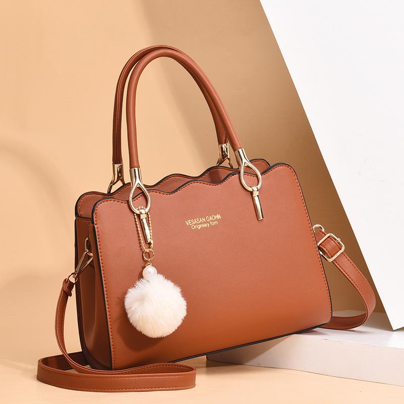 Large Capacity Women Top Handle Bags Fashion Middle Age Mom's Bag Single Shoulder Crossbody Bag PU Leather Hairball Handbag KTY