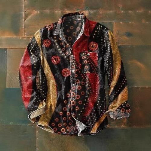 Retro-style Colour-block Print Men’s Long-sleeved Button-down Shirt