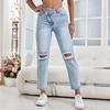 Women's European and American Fashion Ripped Straight-Leg Denim Pants