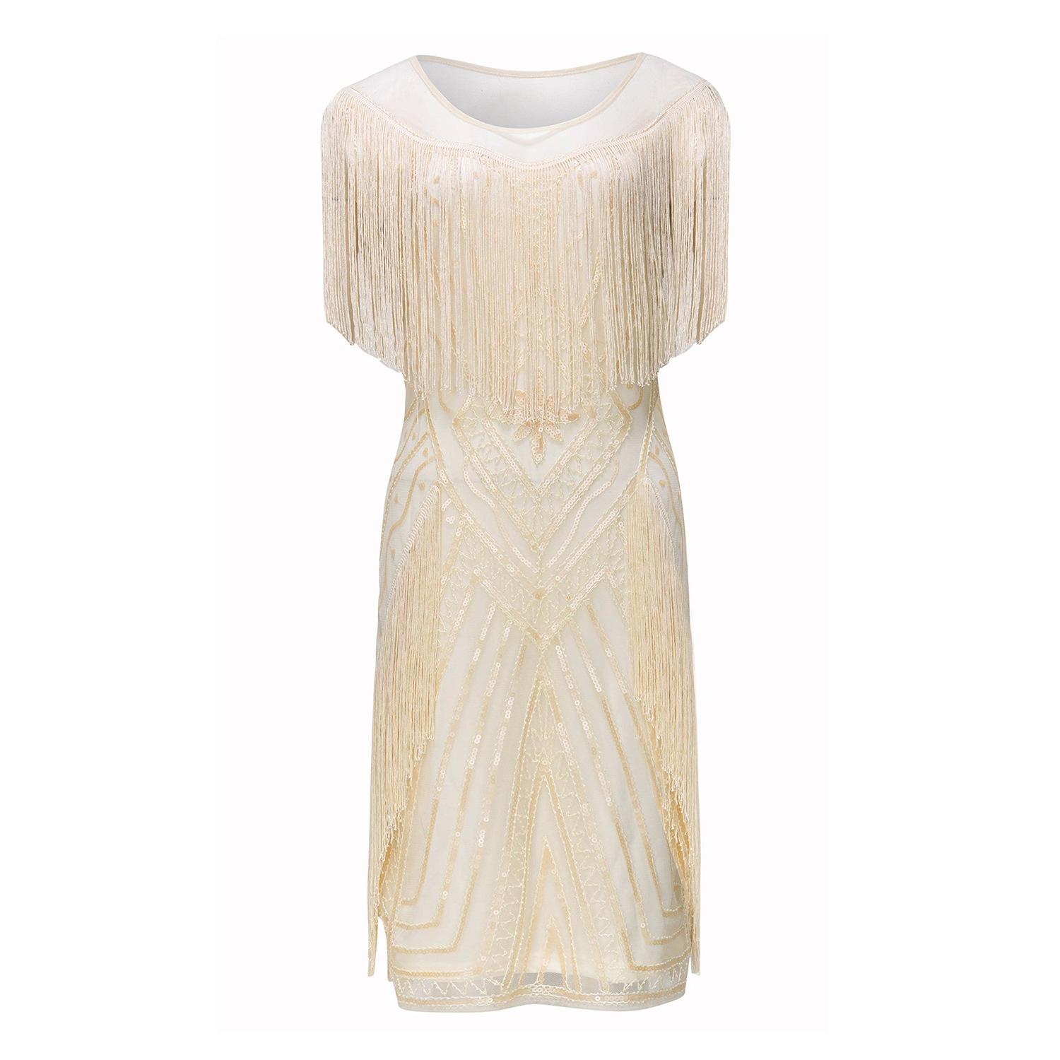 

Платье для вечеринки в стиле ретро «Гэтсби» с пайетками и кисточками XL бежевый