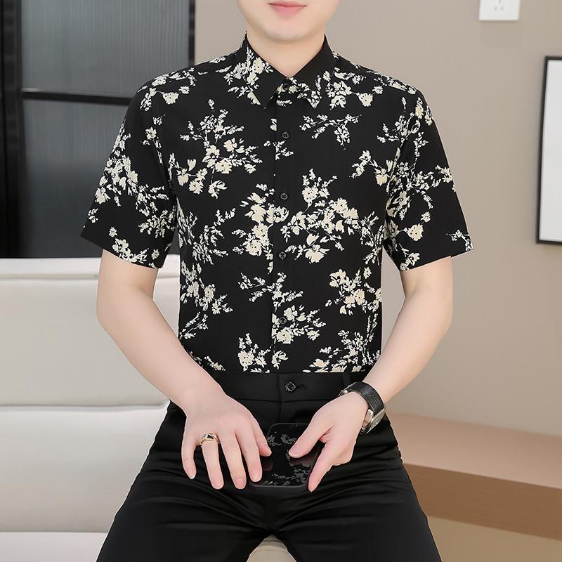 Winter Treasures Lei Professional Floral Print Business Casual Short Sleeve Shirt