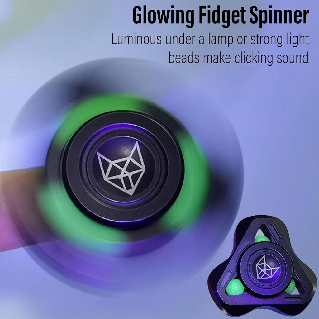 Fox Tri 1.8'' Fidget Spinner with Steel Beads, Luminous Metal Spinners Toy, Premium Bearing 2~4Min, Autism Sensory ADHD Anxiety Focus Meditation