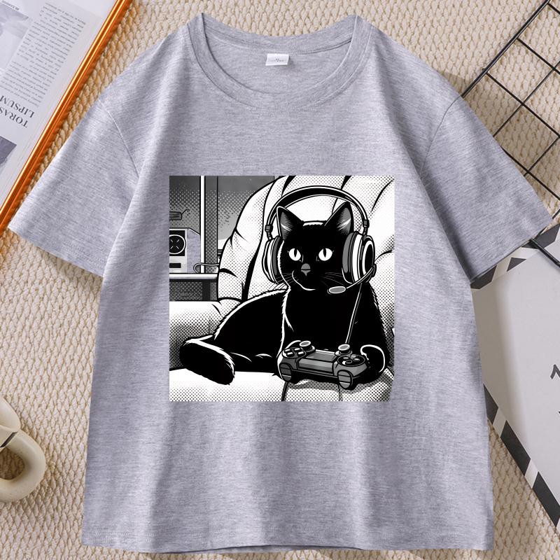 Unisexs Casual Black Cat Graphic TShirt Cotton Short Sleeve Crew Neck Cat T Shirt Unisexswear Top Unisex Women Loose Printed Clothes