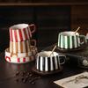 Europeanism Stripe Ceramic Coffee Cup and Saucer Creative Colorful Mug Afternoon Tea Flower Tea Cup Home Breakfast Milk Mug Gift