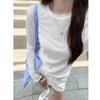 New white solid color summer thin slim round neck long sleeve t-shirt women's waist slim slim long top