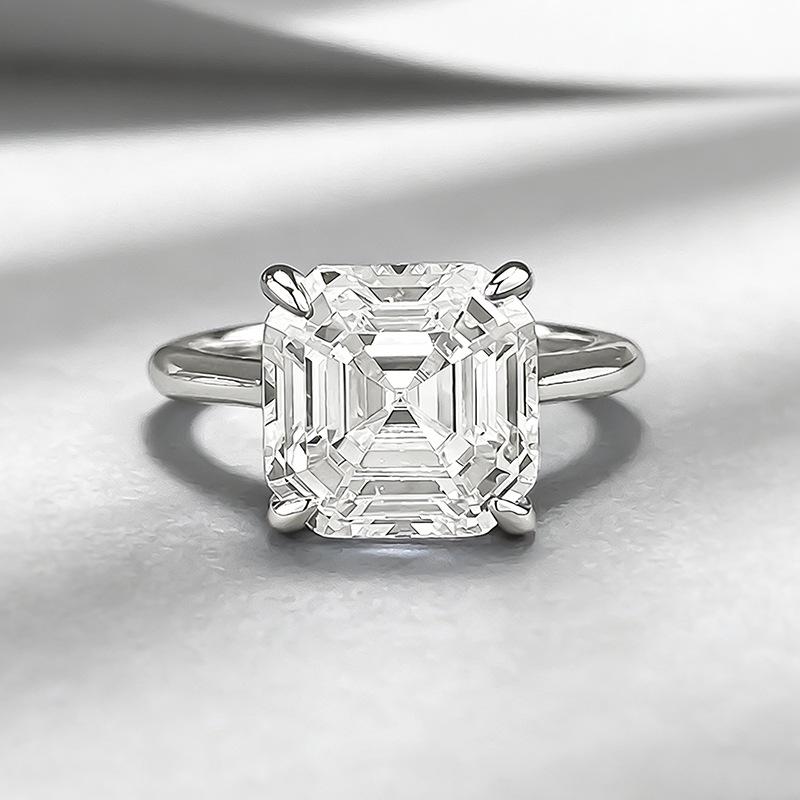 Xian Can Jewelry 2025 S925 Silver Asscher Cut White Diamond Ring - Classic European & American Style