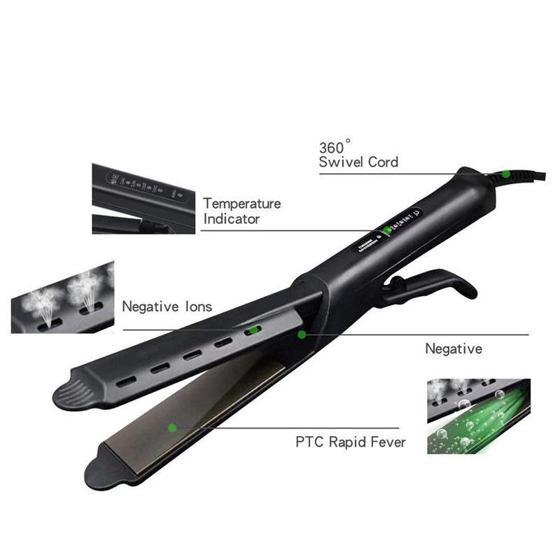 Steam Hair Straightener Flat Iron: Damage-Free, Four Temperature Settings, Ideal for Bangs and Styling