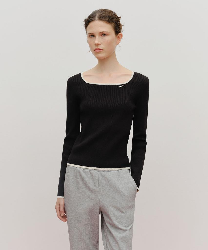 Malittepeulangsowajeobeo W Color Point Square Neck Knit Pullover Black