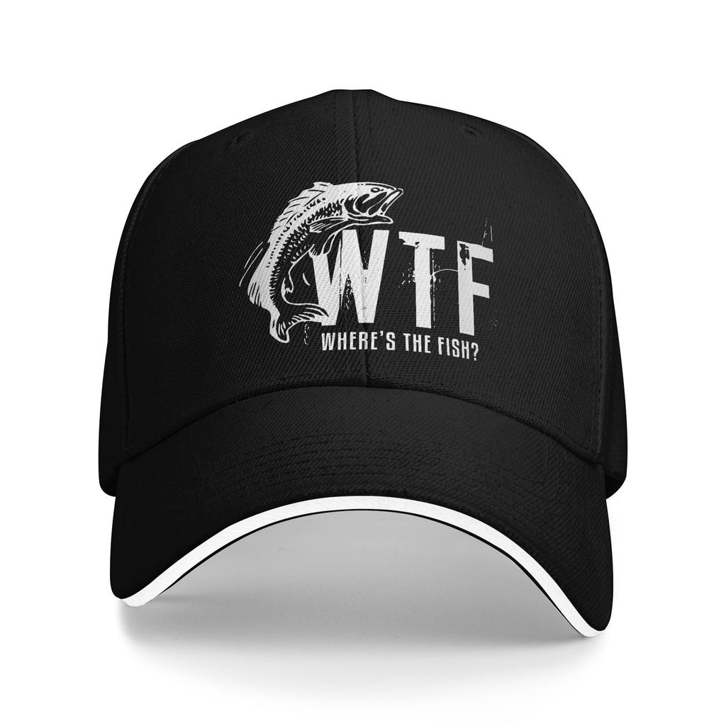 WTF Wheres The Fish Funny Fishing Sandwich Baseball Cap Retro FisherUnisex Unisex Style Adjustable Headwear Sports Workouts Hat