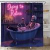 Funny Skull Shower Curtain Horror Halloween Spooky Skeleton In Bathtub Gothic Black Cat Hilarious Bone Fabric Bathroom Decor