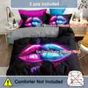 Red & Blue Lips Print All Season Bedding Set, Soft Comfortable And Breathable Duvet Cover For Bedroom Guest Room And Dorm