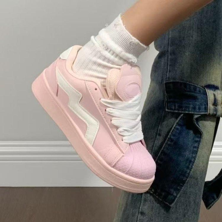 Dopamine pink shell head thick sole increases spring new non-slip casual board shoes