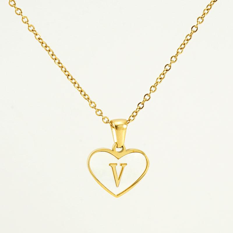 Personalized Heart Letter Necklace: Stainless Steel & Natural Shell Clavicle Chain