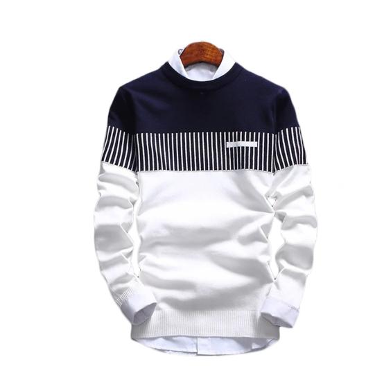 Herren Color Block Streifen Rundhals Langarm Schlank Gestrickter Pullover Pullover Oberteil