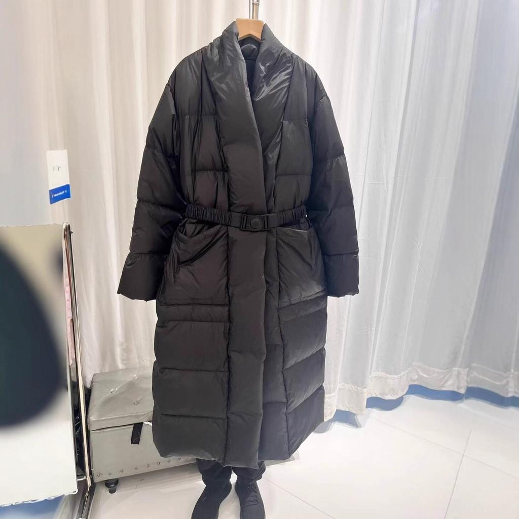 New winter minimalist fashion national style knee waist white duck down long down jacket long coat