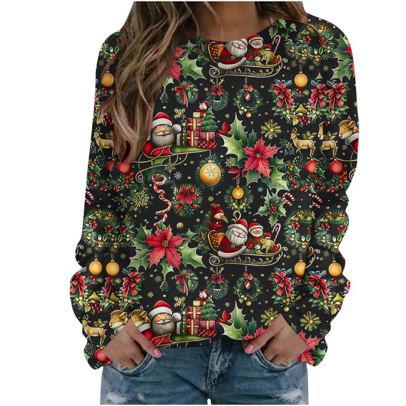 Christmas Tree Pattern Sweatshirt3D Print Women's Long Sleeve Round Neck Hoodie Fashion Casual Xmas Pullover Women's Streetwear